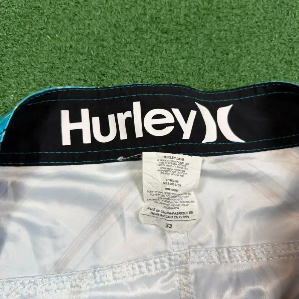 Hurley Board Shorts Blue Plaid Surf Swim Trunks Mens 34 Y2K Beach Summer Skate